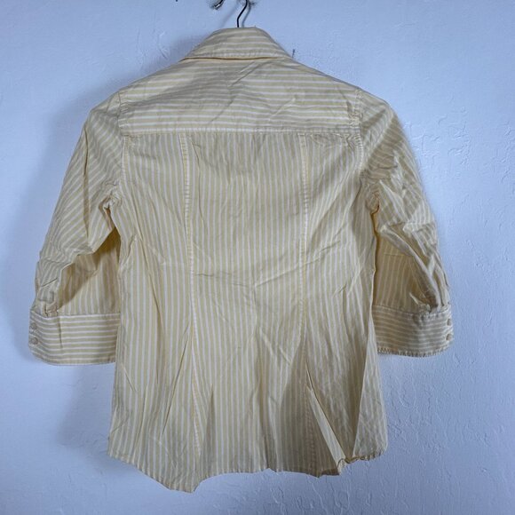 Club Monaco Womens Yellow White Striped Button-Down Shirt Size Small 3/4 Sleeve - Picture 2 of 8